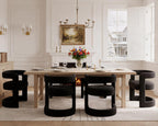 Black Barrel Dining Chairs Set of 6, Modern Boucle Upholstered Dining Room Chairs with Open Back & Sled Base, No Assembly Kitchen Arm Chairs, Comfy Accent Makeup Vanity Chair for Living Room Bedroom