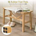 Solid Wood Narrow Bench, 33.46" Woven Bench for Entryway and Hallway, End of Bed Bench with Oak Frame, Boho Accent Bench - 500lbs Capacity (Natural Beige)