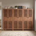 BVIUNTWO Set of 3 Farmhouse Tall Storage Cabinets, Wooden Kitchen Pantry Cupboards with Slatted Doors, Drawer & Adjustable Shelves for Kitchen, Dining & Living Room Storage, 68.8 Inch, Brown