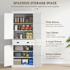 HOMCOM 72.5" Kitchen Pantry Cabinet Freestanding 4 Doors White Wood Grain | Traditional Storage Cabinet, Drawer, 3 Adjustable Shelves, for Dining Room
