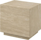 Acme Deon Contemporary Plywood and Travertine Square End Table in Natural Beige