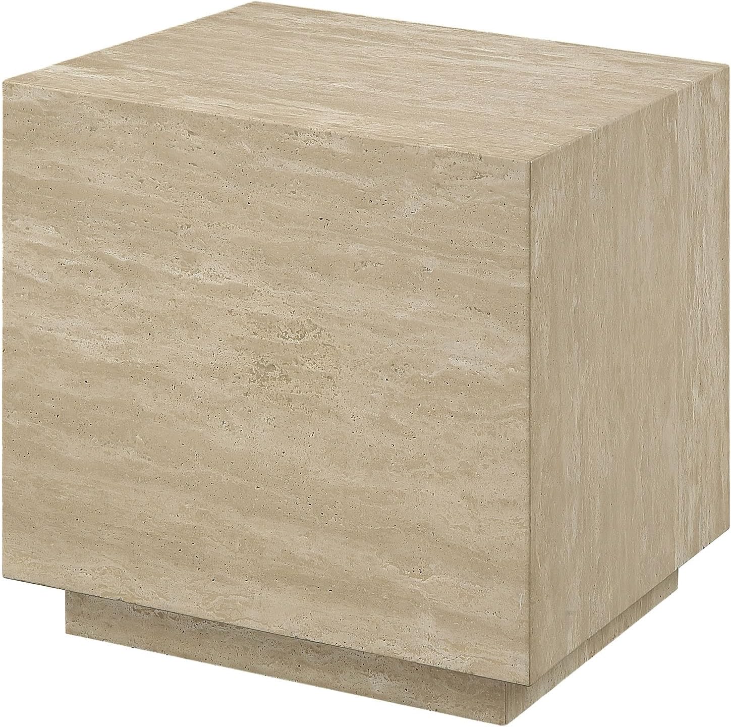 Acme Deon Contemporary Plywood and Travertine Square End Table in Natural Beige