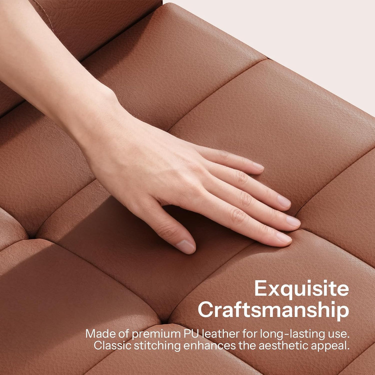 HOOBRO Ottoman with Storage, 46.7'' Storage Ottoman Bench with Safety Hinge, Storage Bench with Metal Legs, Synthetic Leather with Stitching Bench for Living Room, Entryway, Brown BR120CW01