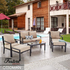 Festival Depot Dining Outdoor Patio Bistro Furniture Ottoman Footstool with Slatted Steel Frame Legs with Embed Premium Fabric Soft & Comfortable 4.3" Cushion Foot Rest for Garden Yard All-Weather