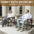 UDPATIO Rocking Chair Outdoor Set 2 with Coffee Table, 3 Piece Metal Rocking Bistro Set with 6.5" Water-Resistant Cushions, Oversized, 350lbs Heavy-Duty, for Porch, Patio, Balcony, Beige