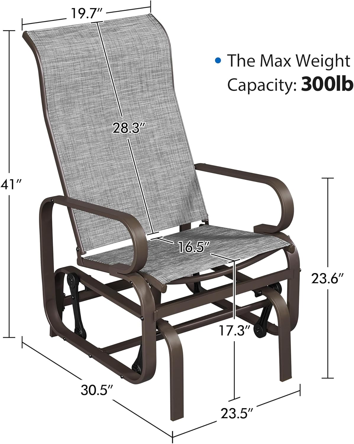 Yaheetech Outdoor Rocking Chair Patio Glider with Sling Seat Set of 1,Gray | Porch Chair and Outdoor Rocker with Steel Construction for Balcony, Deck, Backyard and Garden; Smooth-Gliding Lounge Seating