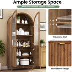 71" Tall Arched Pantry Cabinet, Kitchen Pantry with Glass Doors & Fluted Doors, Wood Storage Cabinet with Adjustable Shelf, Versatile Cupboard for Kitchen, Living Room,Walnut