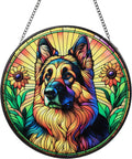 Stained Glass Dog Memorial Suncatcher,German Shepherd Window Hanging,Sympathy Gifts for Pet Loss,7.9 inch/20 cm Home and Garden Decor for Dog Lovers (German Shepherd)