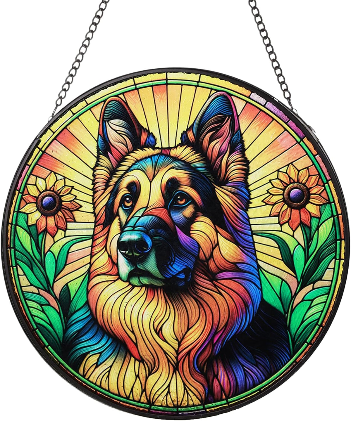 Stained Glass Dog Memorial Suncatcher,German Shepherd Window Hanging,Sympathy Gifts for Pet Loss,7.9 inch/20 cm Home and Garden Decor for Dog Lovers (German Shepherd)