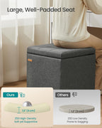 SONGMICS Square Storage Ottoman with Hinged Lid, 16.9 x 16.9 x 18.1 Inches | Foot Stool Footrest with Legs, Cube, Linen-Look Fabric, for Living Room, Bedroom, Grey, MACEO Collection ULOM509GN01