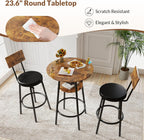 Zevemomo 3 Pieces Round Bar Table Set, Small Dining Table for 2, Modern Kitchen Bar Table, Breakfast Table with Storage, 2 Thickened Cushion Stools with Backrest for Dining Room, Bistro-Brown