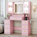 BORNOON Vanity Desk with Mirror and Lights, Makeup Vanity with 7 Drawers, 2 Glass Door Cabinets, Charging Station, Adjustable Shelves, RGB Lighting, Holder