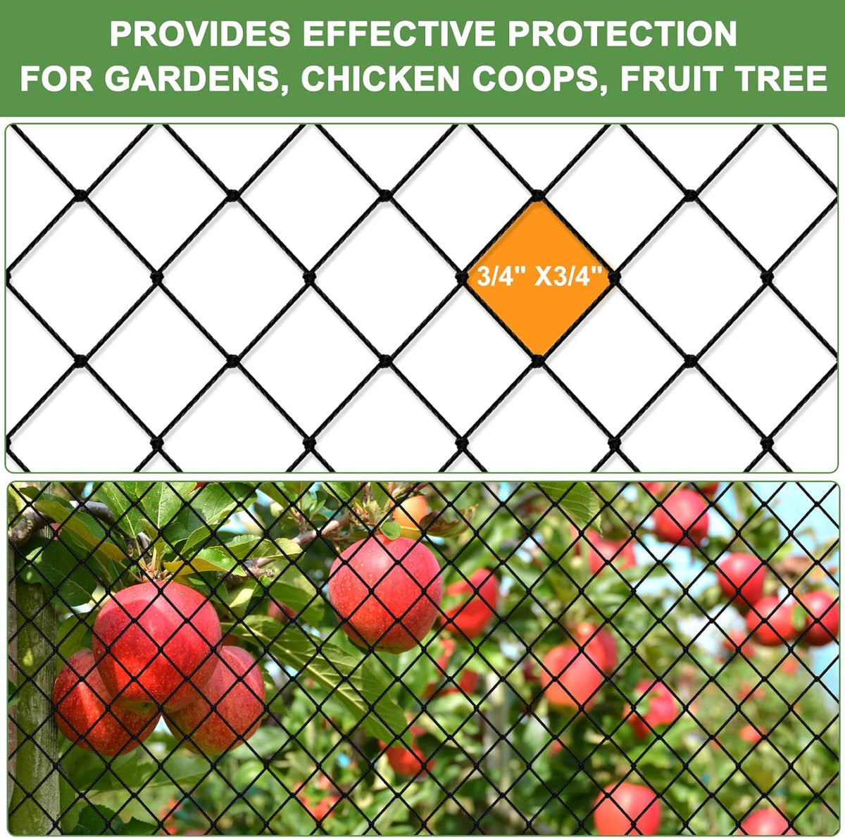 Heavy Duty Garden Netting - 100'x100' Poultry Netting for Chicken Coop, 3/4 Inch Mesh, Protects Fruits, Vegetables Against Squirrels, Deer