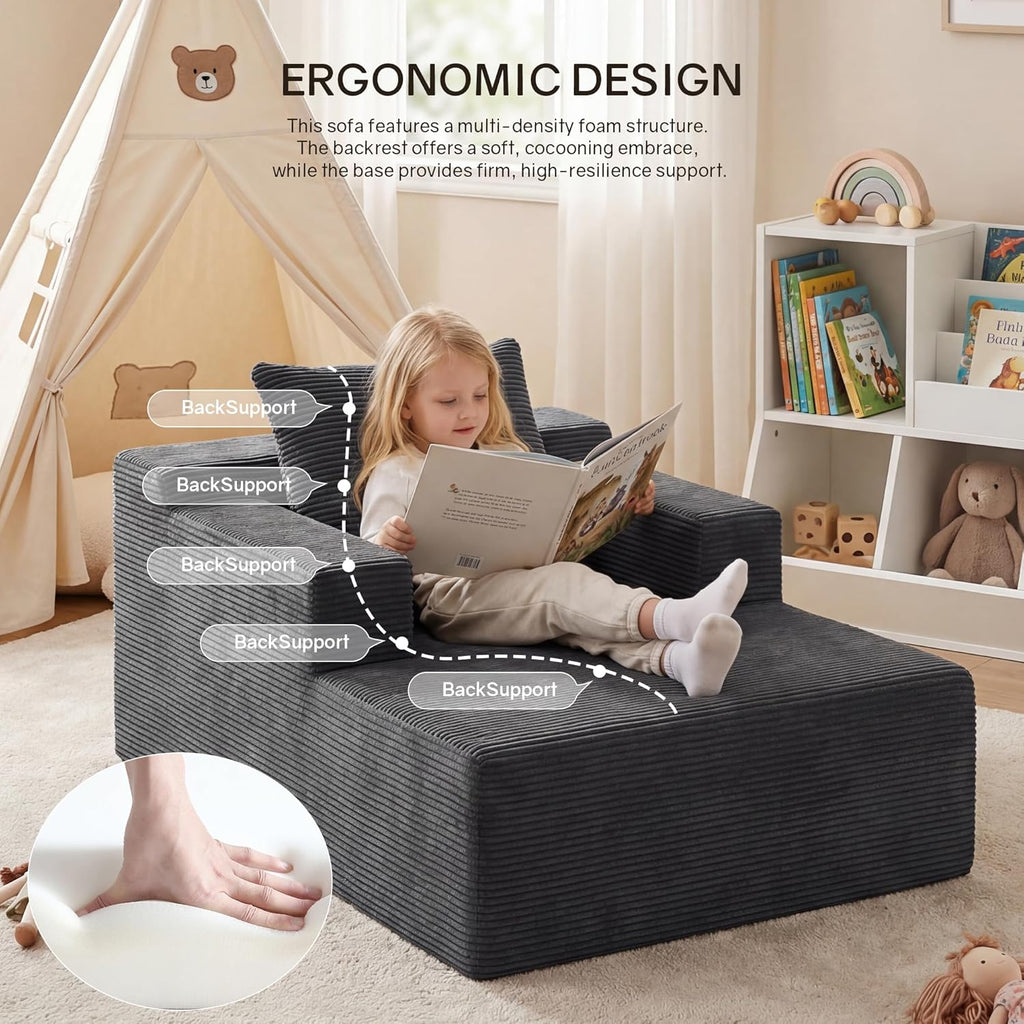 GRUSIGN 45" Chaise Lounge Chair Indoor, Corduroy Floor Sofa Bed, Deep Seat Sleeper Couch Reading Chairs for Bedroom Living Room, Movie Room | No-Assembly