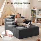 GRUSIGN 45" Chaise Lounge Chair Indoor, Corduroy Floor Sofa Bed, Deep Seat Sleeper Couch Reading Chairs for Bedroom Living Room, Movie Room | No-Assembly