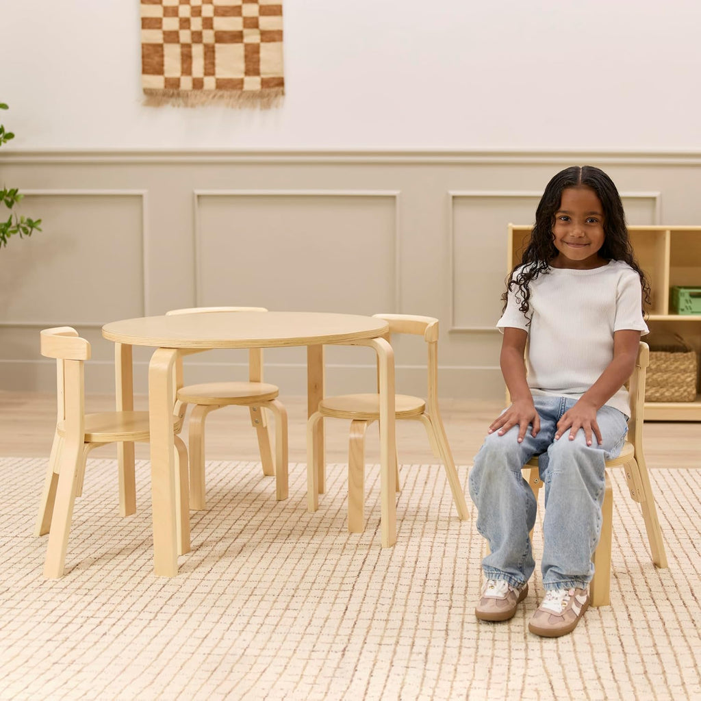 Back2School Express Bentwood Kids Table & Chairs Set, 5-Piece, Natural | Durable birch, GREENGUARD Gold Certified, 3-6 years, 74 lb seat capacity, flexible seating for crafts & play, classroom/home