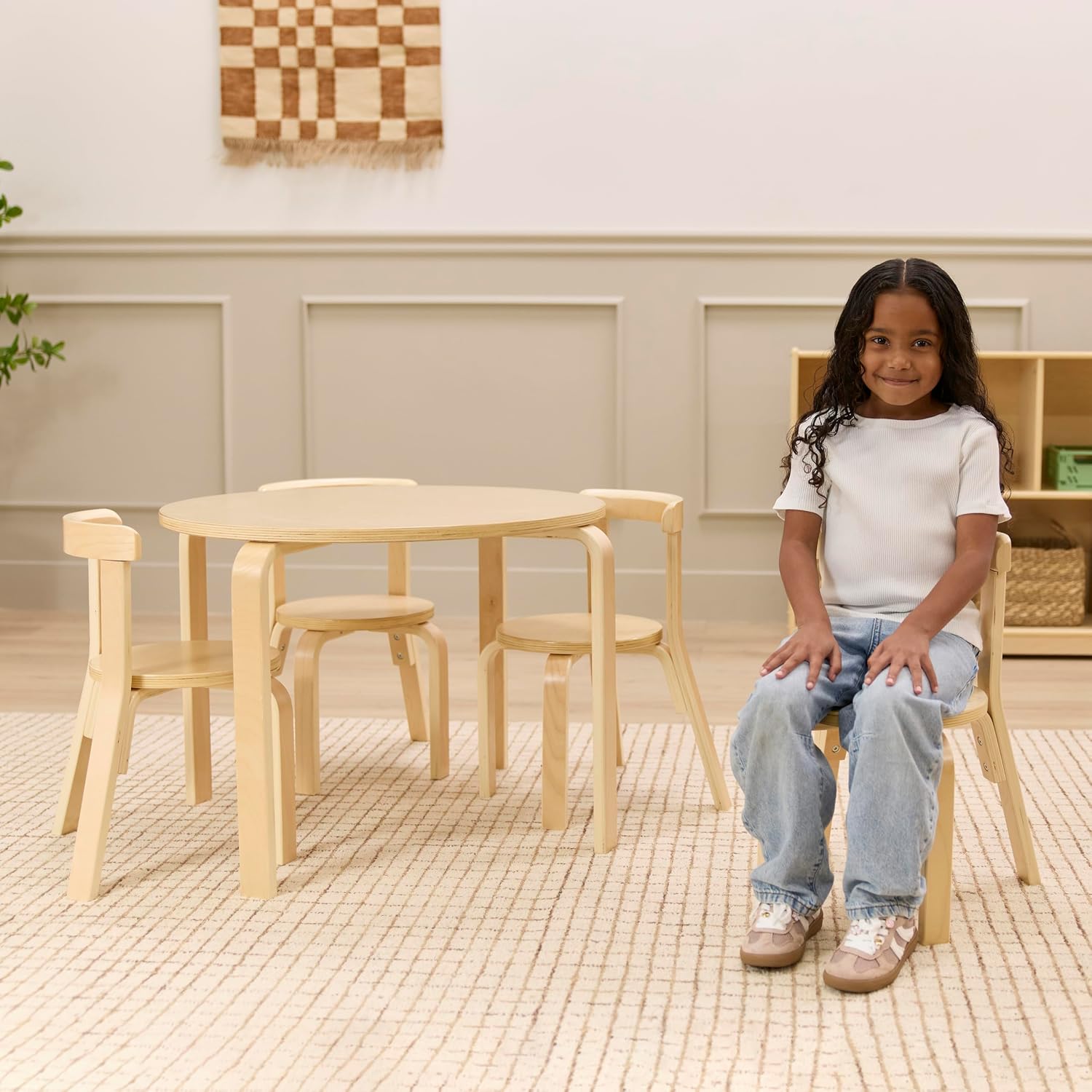 Back2School Express Bentwood Kids Table & Chairs Set, 5-Piece, Natural | Durable birch, GREENGUARD Gold Certified, 3-6 years, 74 lb seat capacity, flexible seating for crafts & play, classroom/home