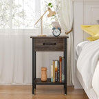 VECELO Nightstands, Industrial Side Table/End Tables with Drawer and Storage Shelf, Night Stands for Bedroom, Living Room, Wood Metal Furniture, Easy Assembly,Gray,1 Set