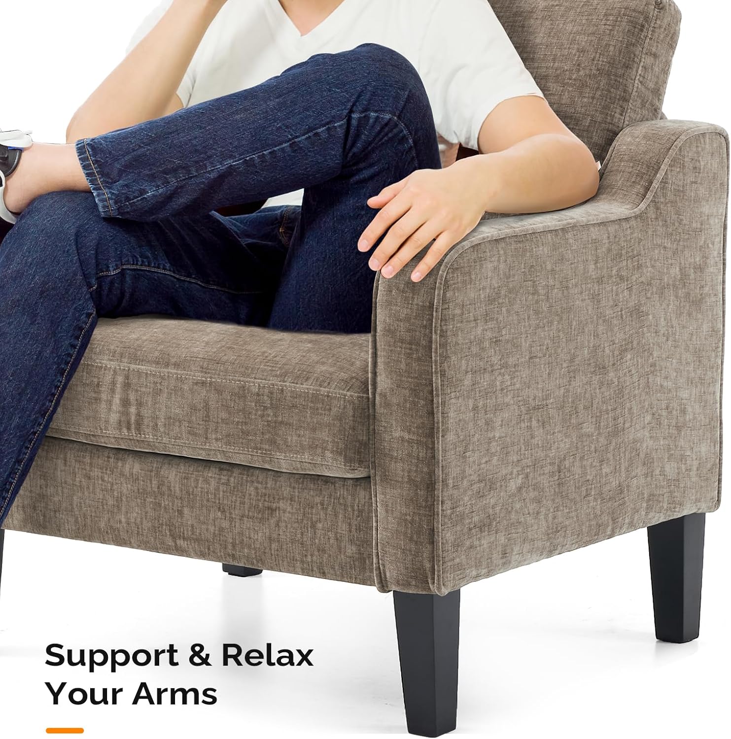 VINGLI Accent Chairs Set of 2, Modern Traditional Armchair for Living Room | Light Brown Reading Chair for Bedroom, Chenille Upholstered Sofa Chairs, Comfy Chair for Small Space, Apartment, Waiting Room