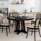 GarveeHome Round Dining Table for 4, 47 Inches Dining Room Table with Wooden Base, Kitchen Table with Circle Tabletop, Dinner Table for Dining Room, Kitchen, Living Room, Black