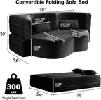 78" Full Size Convertible Futon Sofa Bed, Corduroy Folding Sleeper Sofa Bed with 2 Pillow, Foam Mattress Couch Bed, No Assembly Loveseat Couches for Living Room Apartment, Space‑Saving, Black