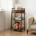 Gewudraw 3-Tier Ladder Shelf with Drawer, Bathroom Table Stand for Small Space, Bathroom Standing Shelves with Storage for Living Room Bedroom Kitchen, Organizer Shelf, Rustic Brown
