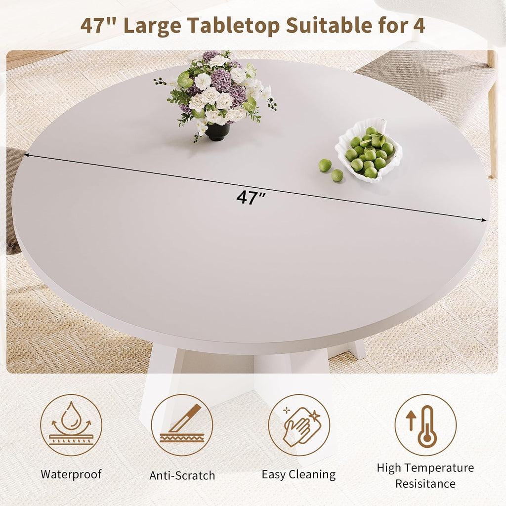 iPormis 47-Inch Round Dining Table for 4-6 People, Modern Wooden Kitchen Table for Dining Room, Farmhouse Circle Dinner Tables Furniture for Kitchen Living Room, White