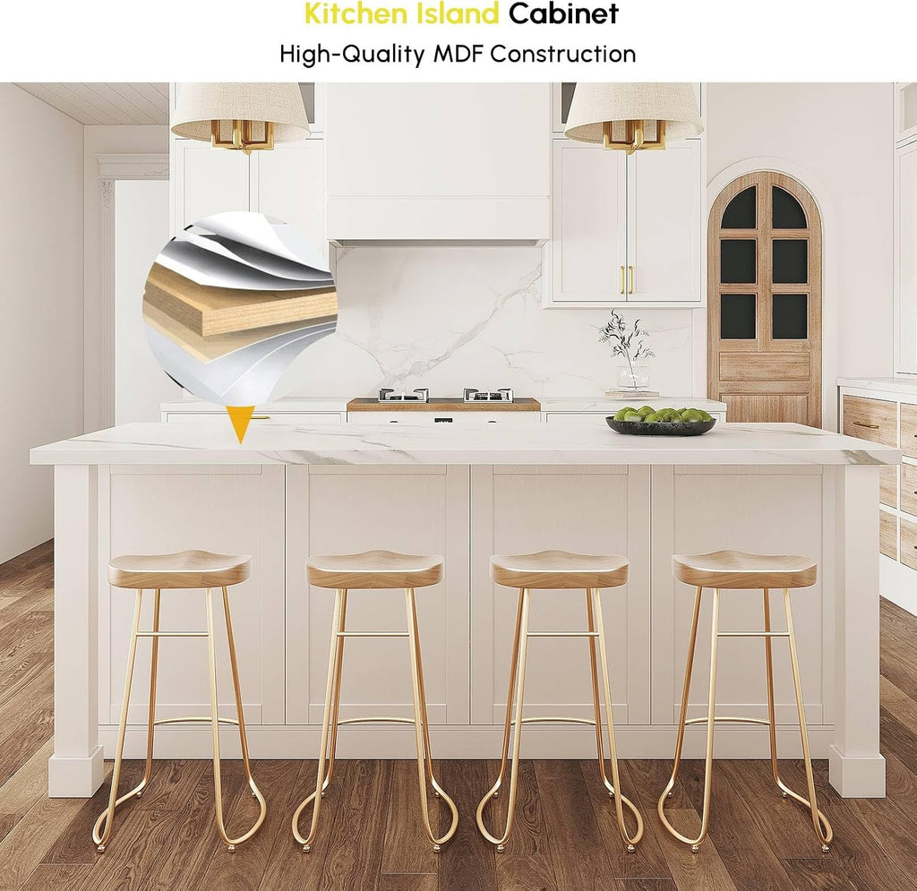 72" Kitchen Island with Storage,White Marble Melamine Cabinet with Drawers, Shelves & Wine Rack for Kitchen or Dining Room