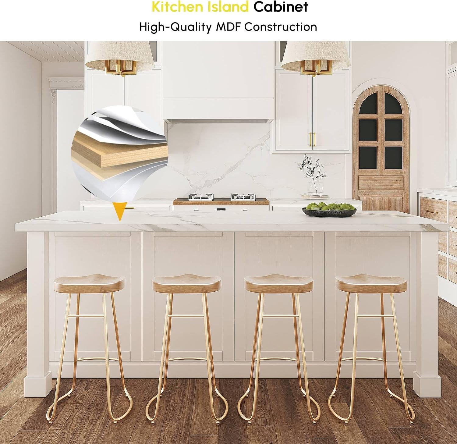 72" Kitchen Island with Storage,White Marble Melamine Cabinet with Drawers, Shelves & Wine Rack for Kitchen or Dining Room