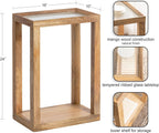 Kate and Laurel Keating Modern Rectangle Mango Wood End Table, 16 x 10 x 24, Clear Glass and Natural Wood, Decorative Contemporary Ribbed Glass Side Table for Bedroom Nightstand or Living Room Accent