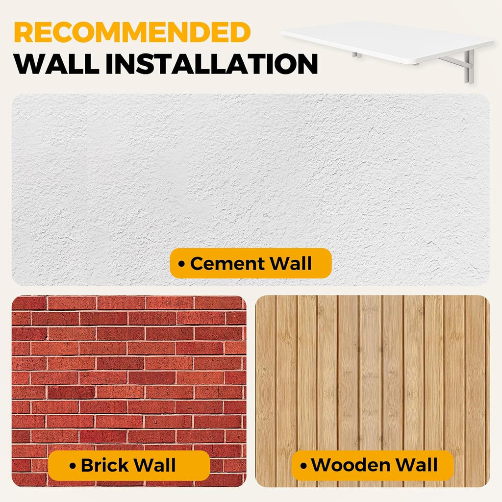 White Wall Mounted Folding Table 23.6"x15.7" Fold Down Wooden Wall Desk for Small Spaces, Floating Laundry Folding Table for Kitchen or Office