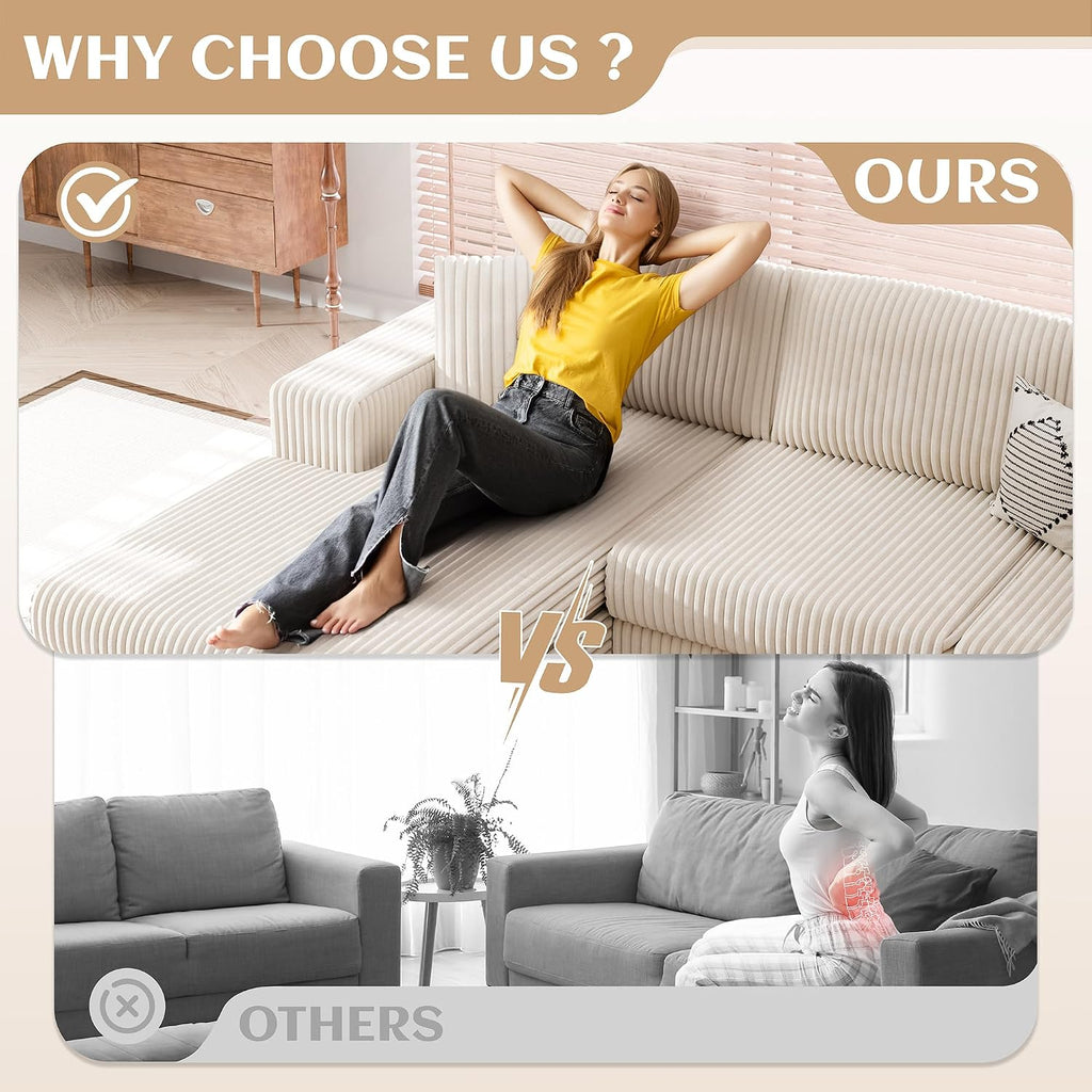 Vongrasig 105" Couches for Living Room, Sectional Couches Modular Sofa with L-Shaped Chaise, Memory Foam Comfy Cloud Couch with Plush Corduroy Fabric, No Assembly Required, (Beige)