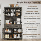 Kitchen Pantry Storage Cabinet, Modern Pantry with Power Outlet, Food Pantry Cabinet with Wine Glass Holder, Kitchen Hutch Cabinet with Microwave Stand, Kitchen Cabinet with Shelves for Dinning Room
