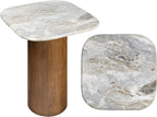 JONATHAN Y Milos Natural White Marble Square Top End Table with Honey Wood Cylinder Pedestal Base, 18" Modern Side Table for Living Room, Bedroom, and Small Spaces END5004B
