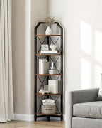 CHOEZON 59.4" Corner Shelf, 5-Tier Industrial Corner Bookshelf, Corner Storage Stand, Plant Stand Display Shelf, Bookcase for Bedroom, Living Room, Home Office, Rustic Brown and Black TCJ10BF