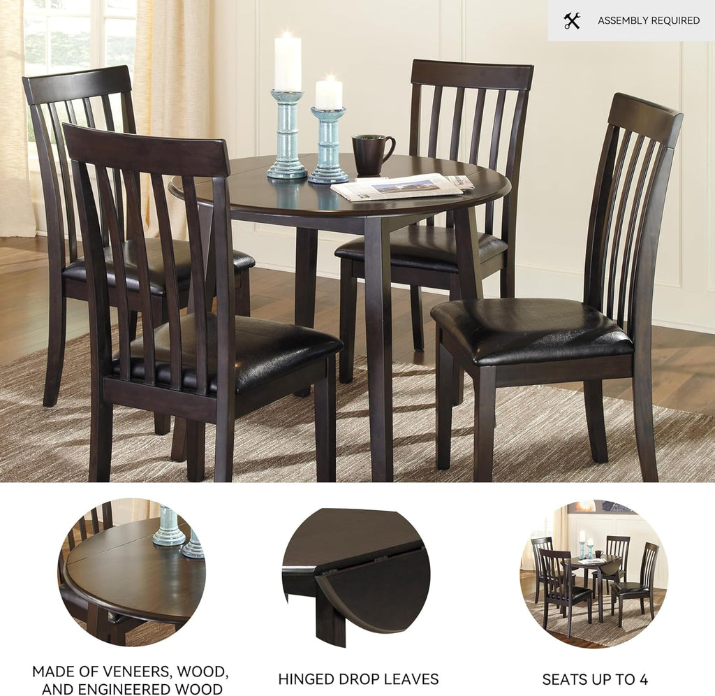 Signature Design by Ashley Hammis Round Dining Room Drop Leaf Table, Seats up to 4, Hinged Drop Leaves, Wood, 36.38" W x 36.38" D x 29.88" H, Dark Brown