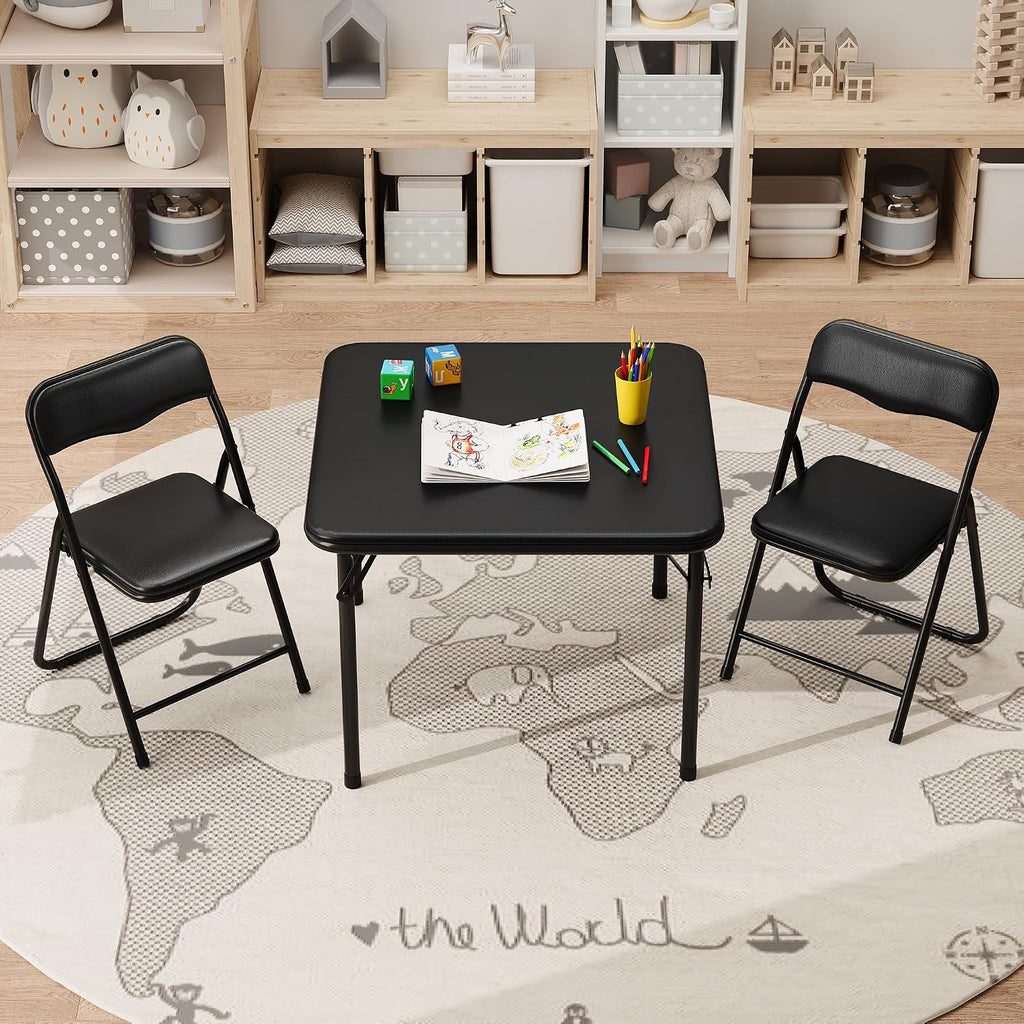 Garvee 3-Piece Kids Folding Table and Chair Set | Padded Toddler Activity Table with 2 Chairs, Easy-Fold Pinch-Free Design, Portable Children's Furniture for Arts, Crafts