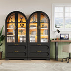 Bestier 71" Arched Kitchen Pantry Cabinet with LED Lights, 15.7" Deep Storage Cabinet with 3 Adjustable Shelves and 2 Drawers, Modern Farmhouse Cupboard for Living Room, Kitchen, Dining Room, Black