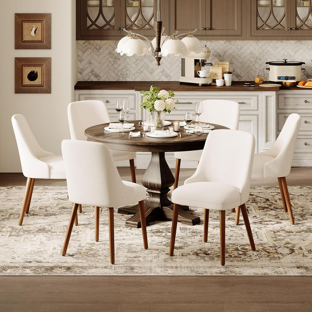 MALOL Upholstered Dining Chairs Set of 6, High-Back Dining Room Chair with Wood Legs, Padded Kitchen Chairs for Dining Room/Restaurant/Cafe, Beige