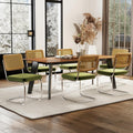 Rattan Back Velvet Dining Chair Set of 6 Modern Stainless Chrome Base Armless Upholstered Side Chair for Dining Room, Kitchen Island, Olive Green