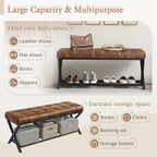 LUE BONA 44.5” End of Bed Bench with Shelf, Linen Tufted Upholstered Storage Shoe Bench, Modern Bedroom Bench with Metal Legs for Living Room, Entryway, Dining Room, 300 LB, Yellowish Brown