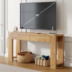 Furologee 60 inch Long Entryway Console Table with Drawers, Farmhouse Sofa Table Behind Couch, Entrance Accent Table for Hallway, Living Room, Foyer, Bedroom, Wooden Thick Tabletop (Natural)