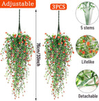 Artificial Hanging Flowers, 3 Pcs Fake Hanging Plants Artificial Vines for Outdoors, Fake Ivy Vine UV Resistant No Fade Faux Plants for Indoor Outside Garden Patio Yard Greenery Decoration (Orange)