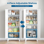 PEUKC 75" Farmhouse Metal Storage Cabinet with Doors and 4 Adjustable Shelves, Large Pantry Organizer for Kitchen, Dining Room, and Living Room,Assemble Require(White)