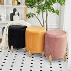 Round Ottoman Foot Stool with Storage and Metal Legs for Living Room Bedroom, Velvet Upholstered Footrest Stool Support 300lbs Modern Padded Seat Ottoman Coffee Table (Cream)