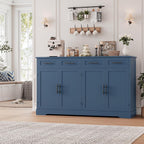 HOSTACK 60" Large Buffet Sideboard with Storage, 36" Tall Kitchen Buffet Storage Cabinet with 4 Drawers, Modern Coffee Bar Cabinet with Black Handles, Long Sideboard Buffet Table for Kichen, Blue