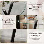 35" Round Dining Table for 4, Modern Round Glass Dining Table with Metal Legs, Round Kitchen Table for Dining Room Home Office Small Spaces