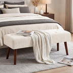 Furniliving 44 Inch Bedroom Bench, Modern Ottoman End of Bed Bench, Upholstered Chenille Padded Benches Ottoman Bench with Wooden Legs for Living Room Hallway, Kitchen, Entryway, Beige
