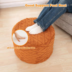 Fluffy Round Ottoman Pouf,Foot Stool Ottoman,Foot Rest,Burnt Orange,20x14In | All-in-One Foam Pouf,Ottoman Coffee Table,Couch Footrest,Footrest for Chair,Remov. Cover,Perfect for Living Room,Bedroom Dorm