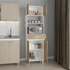24" Beggs Kitchen Pantry, 4 Doors, 1 Drawer, 4 Legs, 4 Shelves, Natural Oak/White - Kitchen – Tall Kitchen Storage & Pantry Organization for Kitchen, Dining Room & Utility Room Organization
